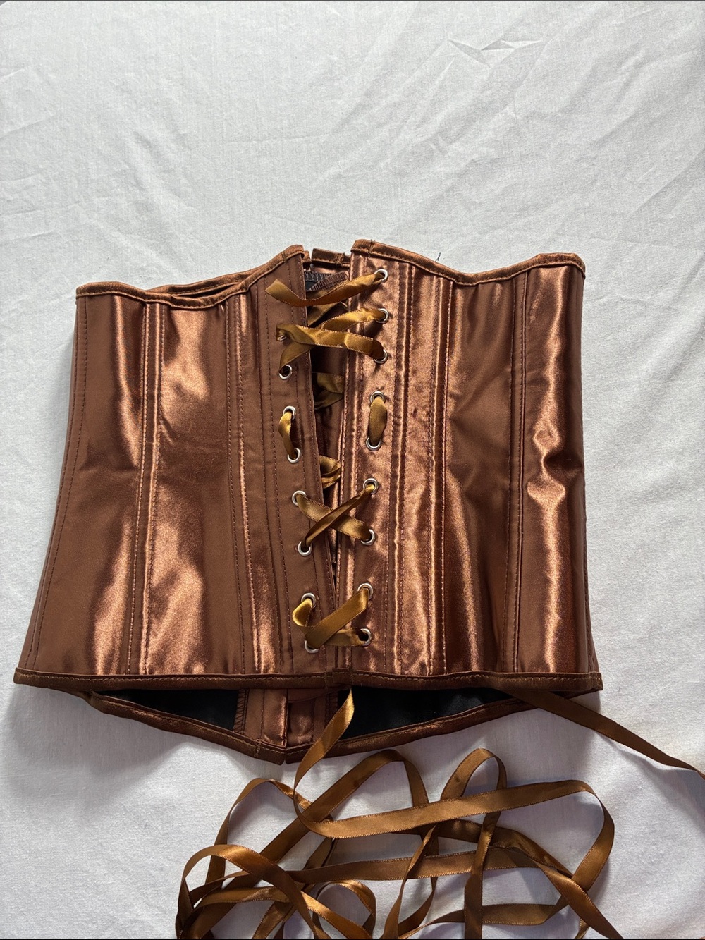 Brown Satin Underbust Fashion Corset – Lace-Up Back – Size Medium